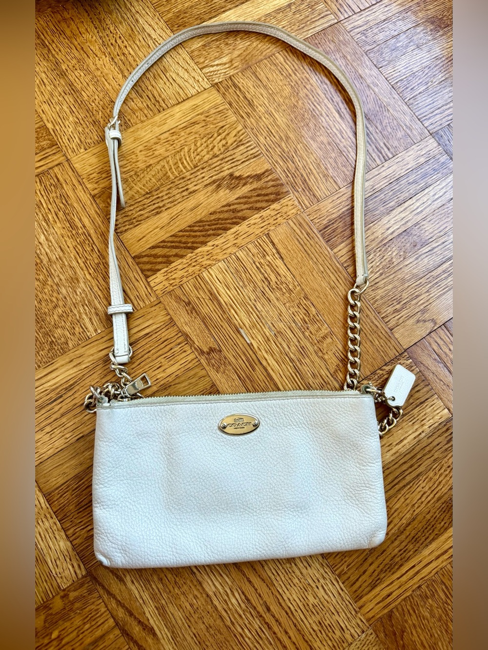Coach Pebbled Leather Cream Crossbody Bag